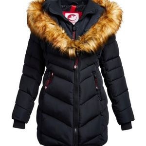 Black Faux Fur Trim Hooded Parka 2X